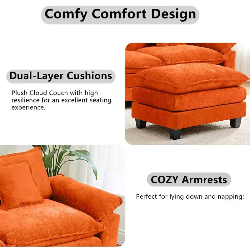 EHMKNP 112 L-Shaped Modular Sectional Sofa  Comfy Cloud Couch with Movable Ottoman, Deep Seat Cushions for Living Room