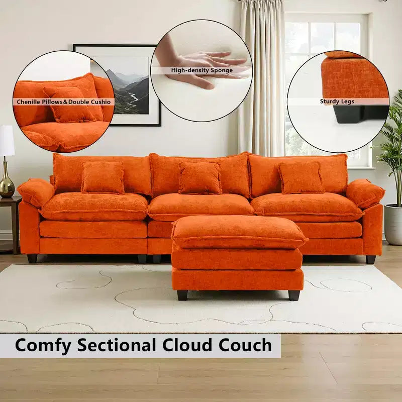 EHMKNP 112 L-Shaped Modular Sectional Sofa  Comfy Cloud Couch with Movable Ottoman, Deep Seat Cushions for Living Room