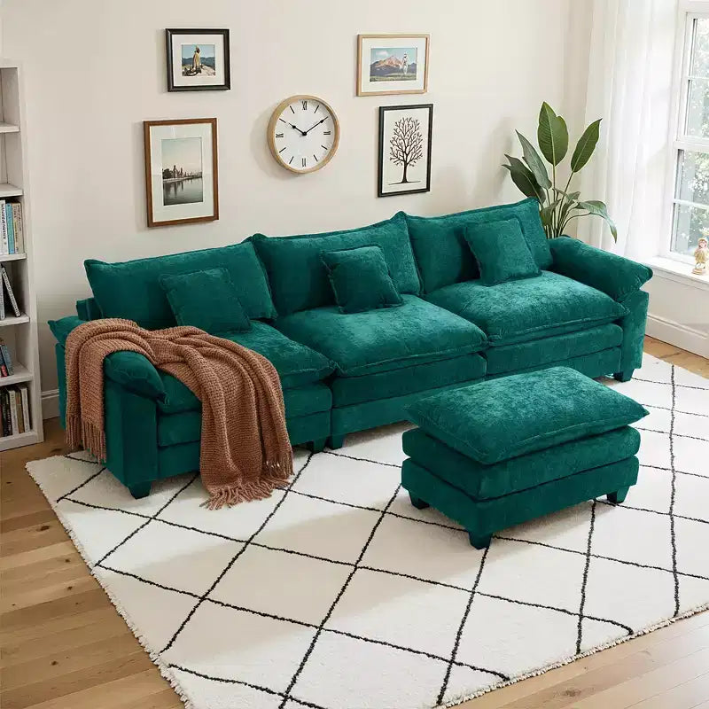 EHMKNP 112 L-Shaped Modular Sectional Sofa  Comfy Cloud Couch with Movable Ottoman, Deep Seat Cushions for Living Room