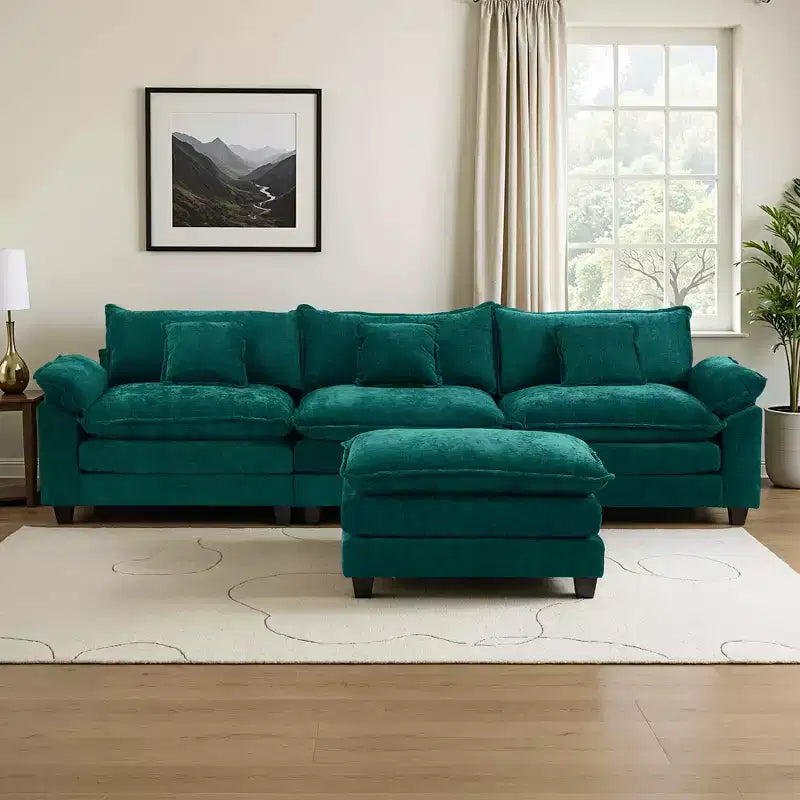 EHMKNP 112 L-Shaped Modular Sectional Sofa  Comfy Cloud Couch with Movable Ottoman, Deep Seat Cushions for Living Room