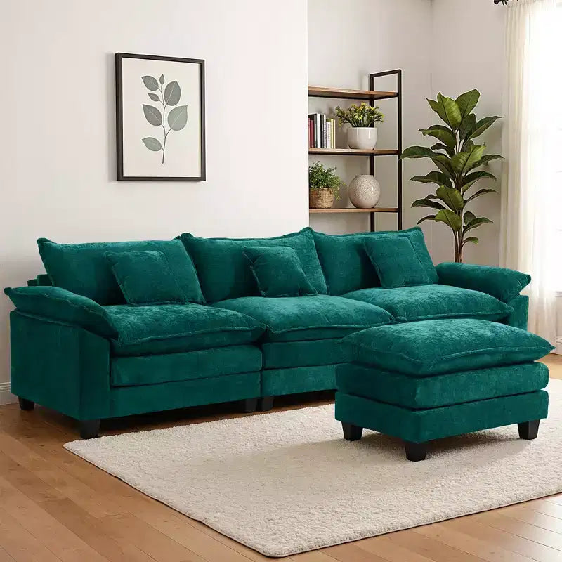EHMKNP 112 L-Shaped Modular Sectional Sofa  Comfy Cloud Couch with Movable Ottoman, Deep Seat Cushions for Living Room