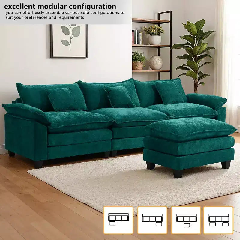 EHMKNP 112 L-Shaped Modular Sectional Sofa  Comfy Cloud Couch with Movable Ottoman, Deep Seat Cushions for Living Room
