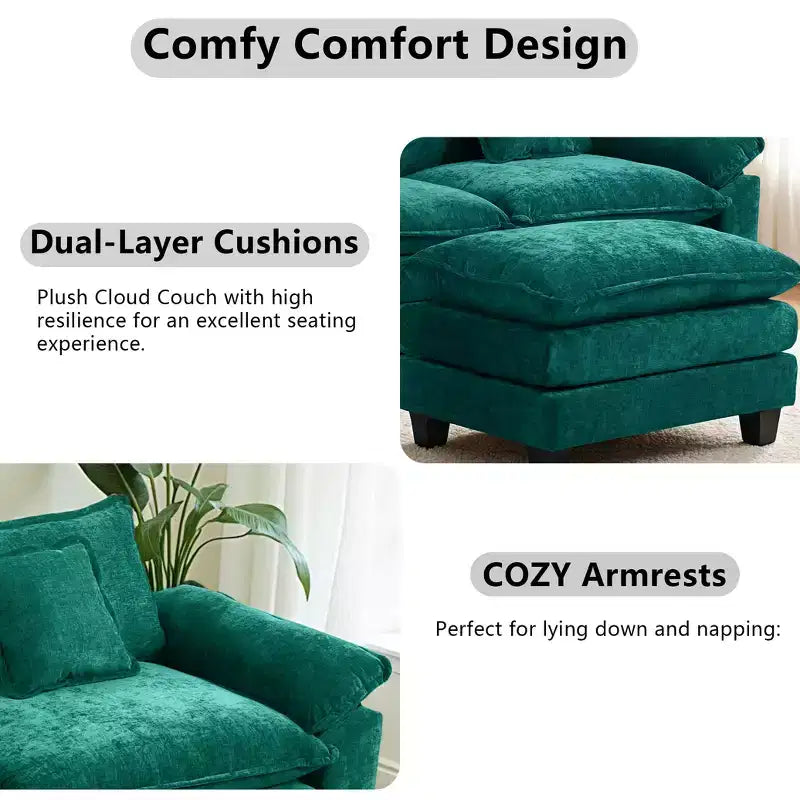 EHMKNP 112 L-Shaped Modular Sectional Sofa  Comfy Cloud Couch with Movable Ottoman, Deep Seat Cushions for Living Room