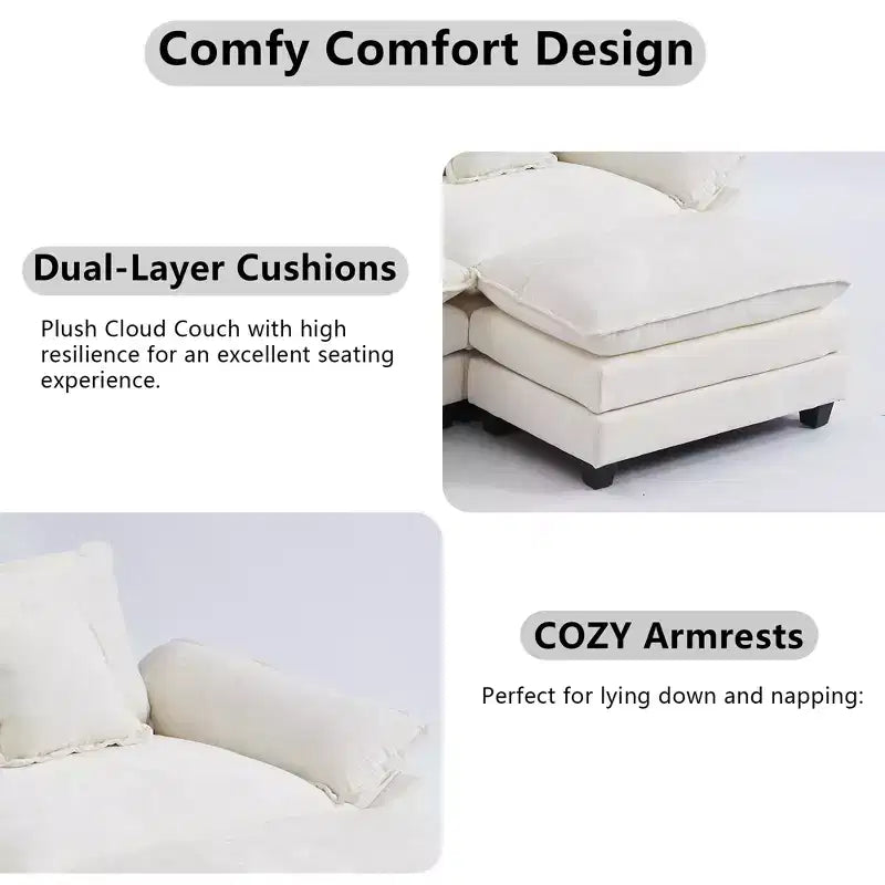 EHMKNP 112 L-Shaped Modular Sectional Sofa  Comfy Cloud Couch with Movable Ottoman, Deep Seat Cushions for Living Room