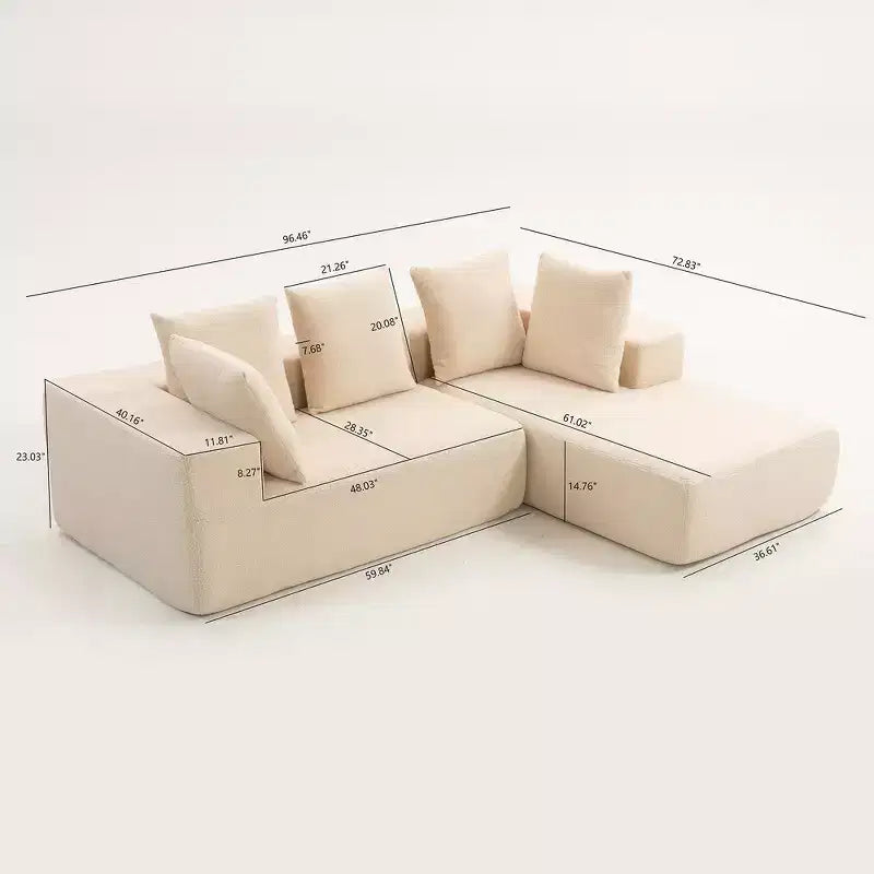 Whisen Modern L-Shaped Modular Sofa, Full Foam Compressed Sofa Couch with Soft Cushions, 5 Pillows