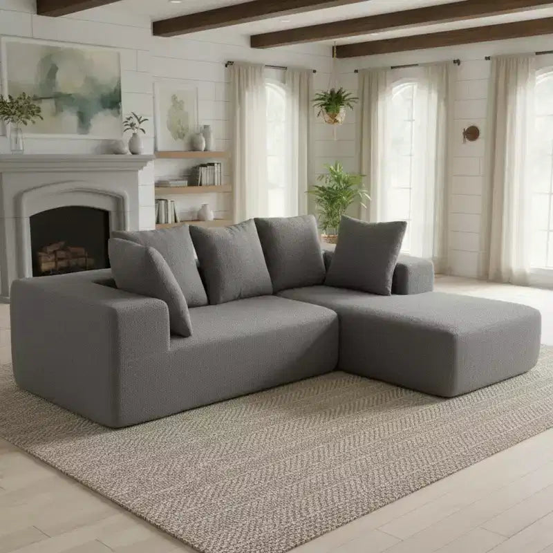 Whisen Modern L-Shaped Modular Sofa, Full Foam Compressed Sofa Couch with Soft Cushions, 5 Pillows