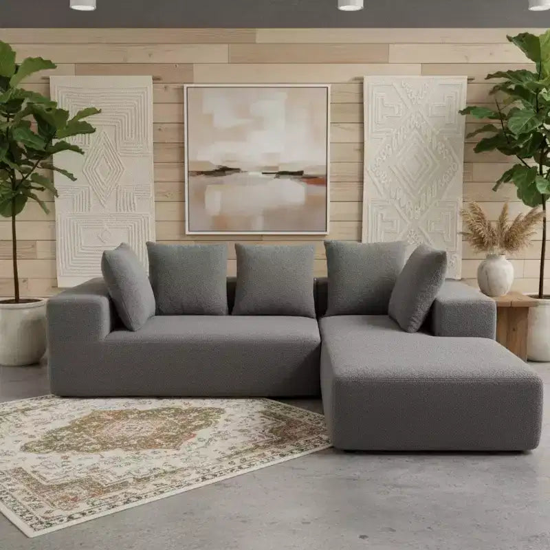 Whisen Modern L-Shaped Modular Sofa, Full Foam Compressed Sofa Couch with Soft Cushions, 5 Pillows