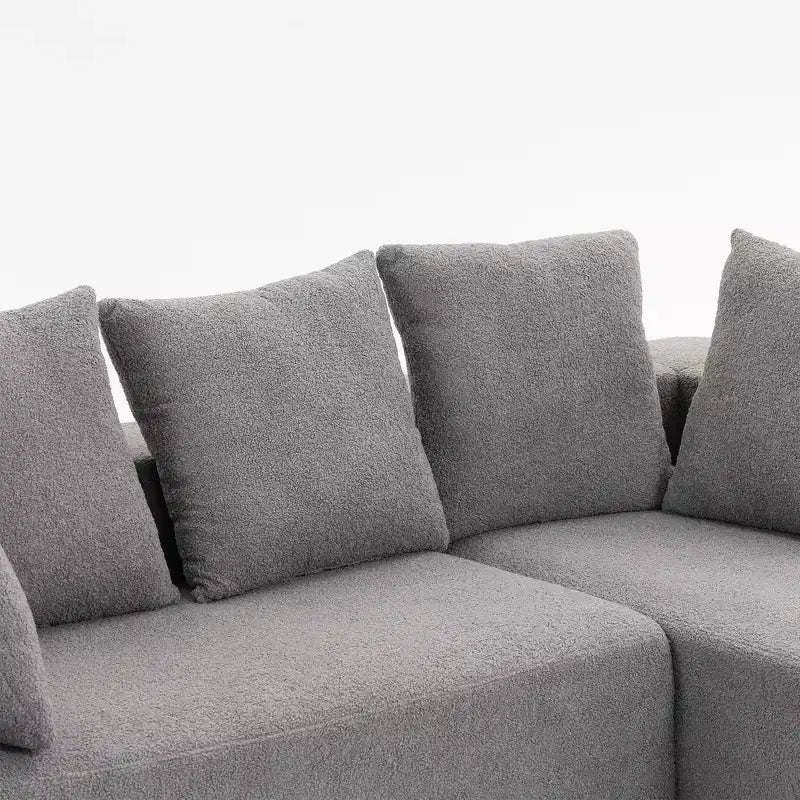 Whisen Modern L-Shaped Modular Sofa, Full Foam Compressed Sofa Couch with Soft Cushions, 5 Pillows