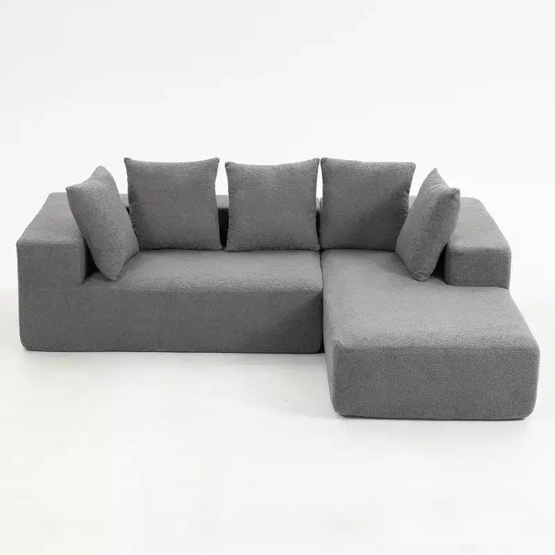Whisen Modern L-Shaped Modular Sofa, Full Foam Compressed Sofa Couch with Soft Cushions, 5 Pillows