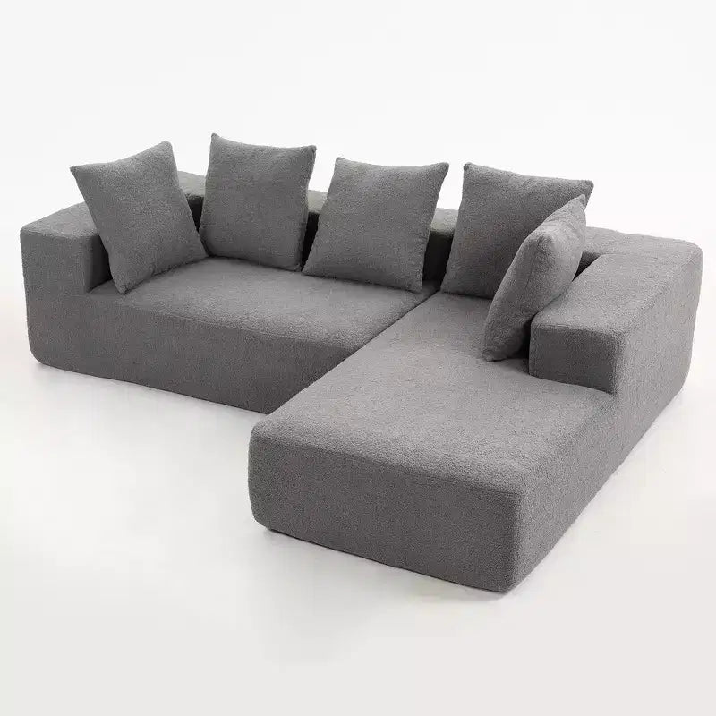 Whisen Modern L-Shaped Modular Sofa, Full Foam Compressed Sofa Couch with Soft Cushions, 5 Pillows