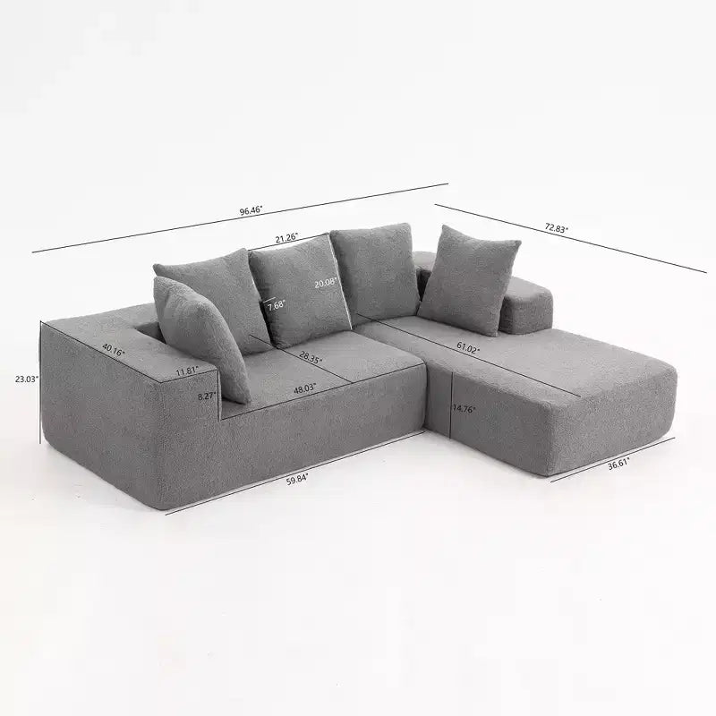 Whisen Modern L-Shaped Modular Sofa, Full Foam Compressed Sofa Couch with Soft Cushions, 5 Pillows
