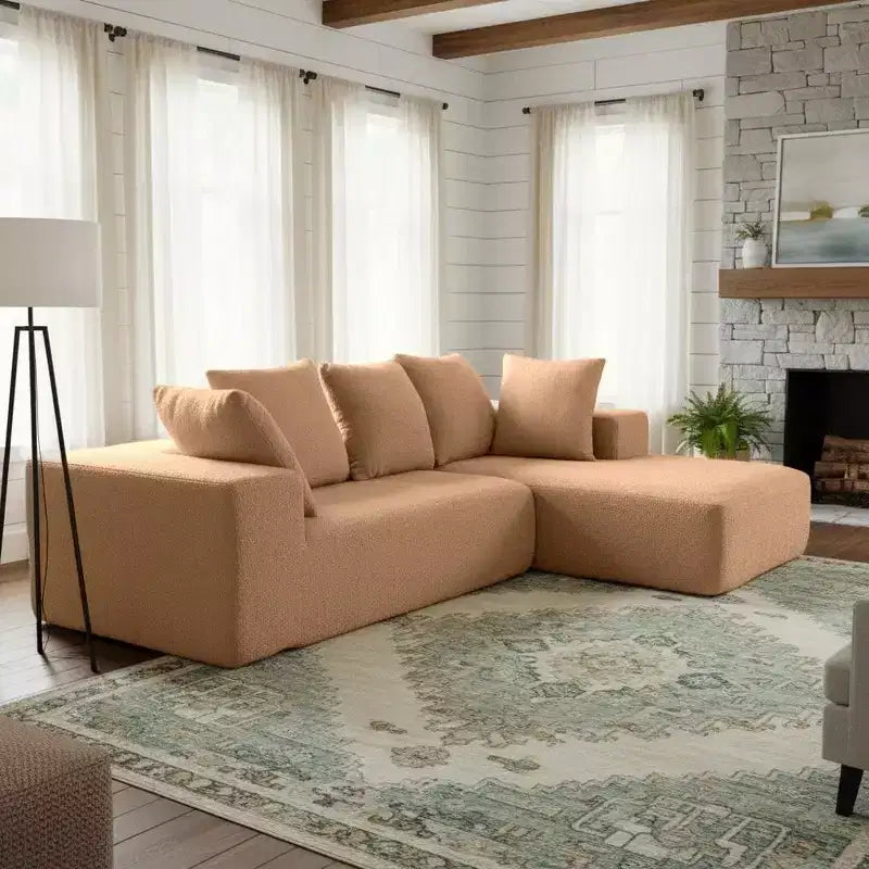 Whisen Modern L-Shaped Modular Sofa, Full Foam Compressed Sofa Couch with Soft Cushions, 5 Pillows