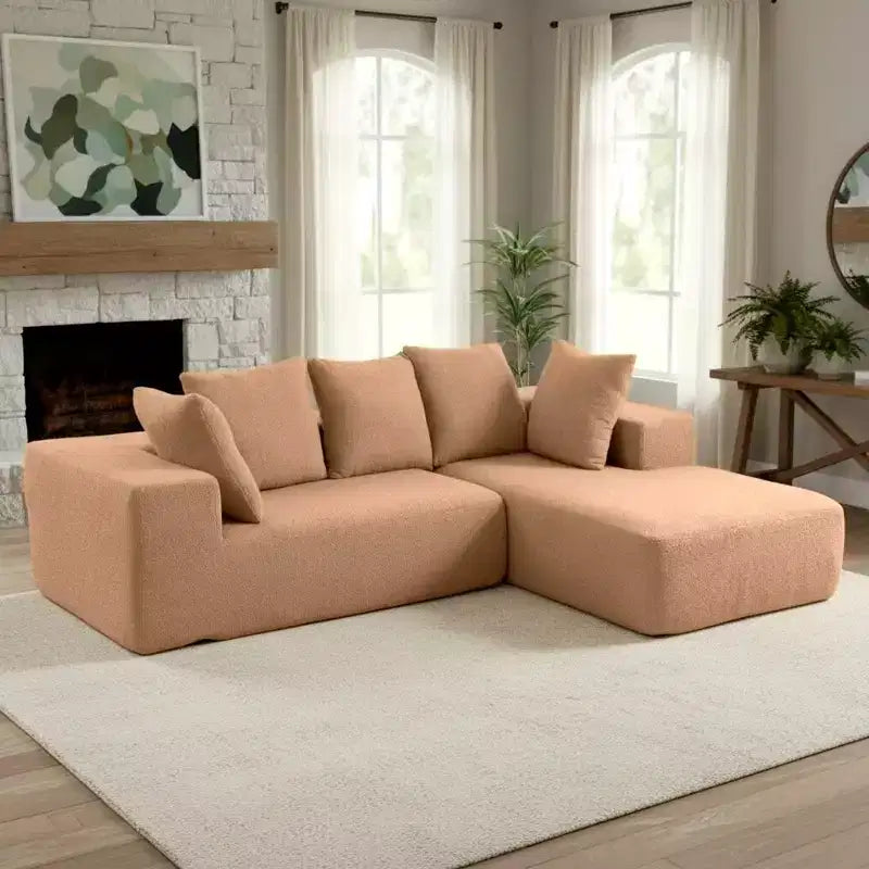 Whisen Modern L-Shaped Modular Sofa, Full Foam Compressed Sofa Couch with Soft Cushions, 5 Pillows