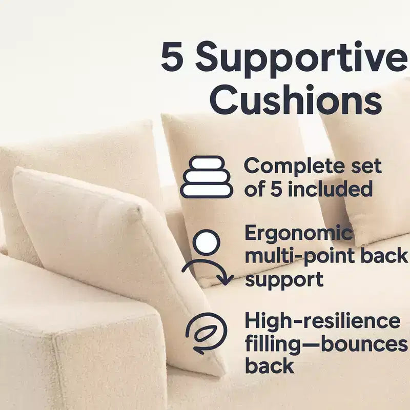 Whisen Modern L-Shaped Modular Sofa, Full Foam Compressed Sofa Couch with Soft Cushions, 5 Pillows