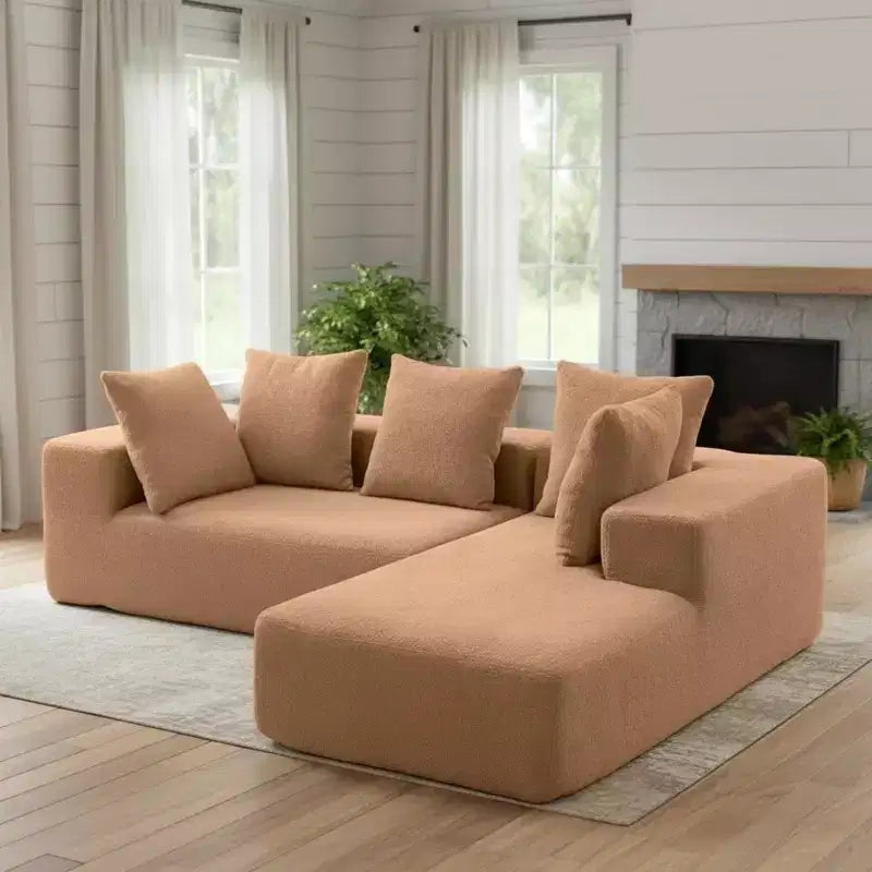 Whisen Modern L-Shaped Modular Sofa, Full Foam Compressed Sofa Couch with Soft Cushions, 5 Pillows