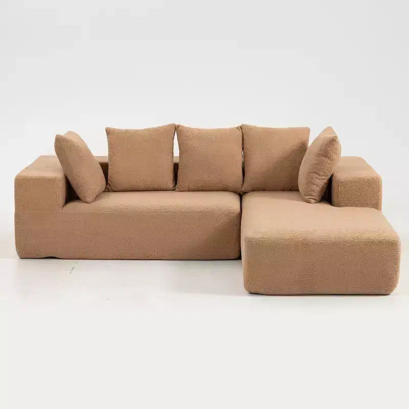 Whisen Modern L-Shaped Modular Sofa, Full Foam Compressed Sofa Couch with Soft Cushions, 5 Pillows