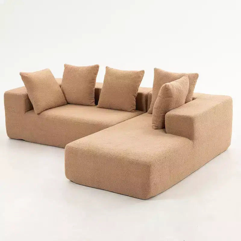 Whisen Modern L-Shaped Modular Sofa, Full Foam Compressed Sofa Couch with Soft Cushions, 5 Pillows