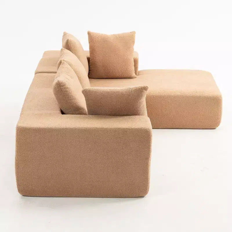 Whisen Modern L-Shaped Modular Sofa, Full Foam Compressed Sofa Couch with Soft Cushions, 5 Pillows