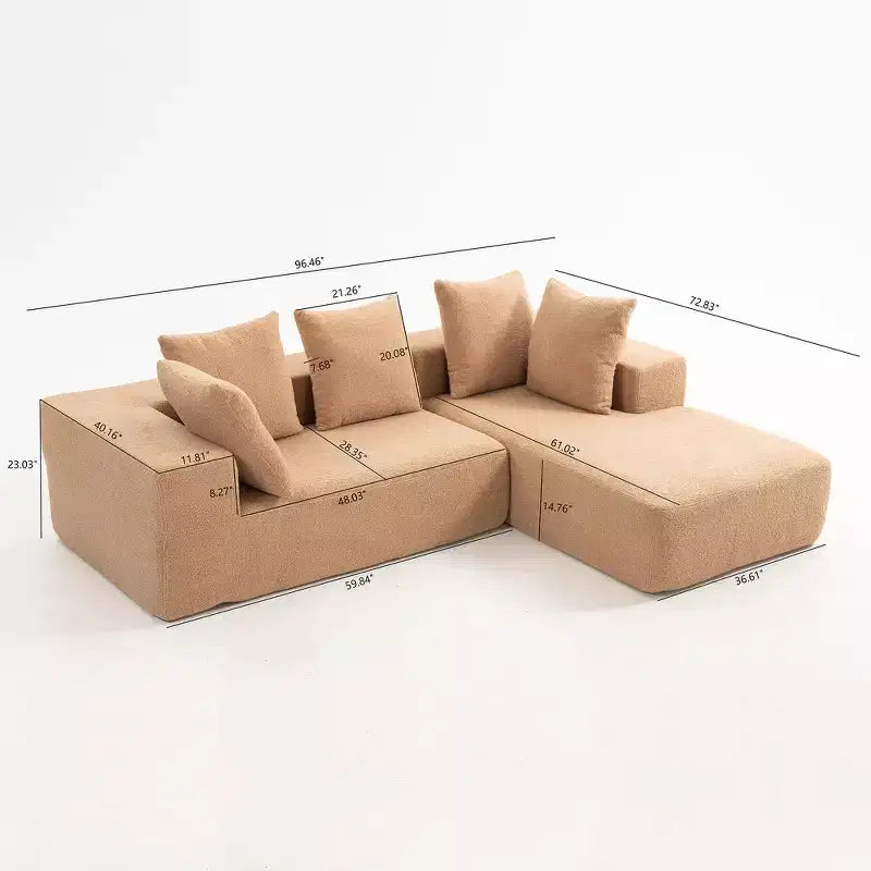 Whisen Modern L-Shaped Modular Sofa, Full Foam Compressed Sofa Couch with Soft Cushions, 5 Pillows