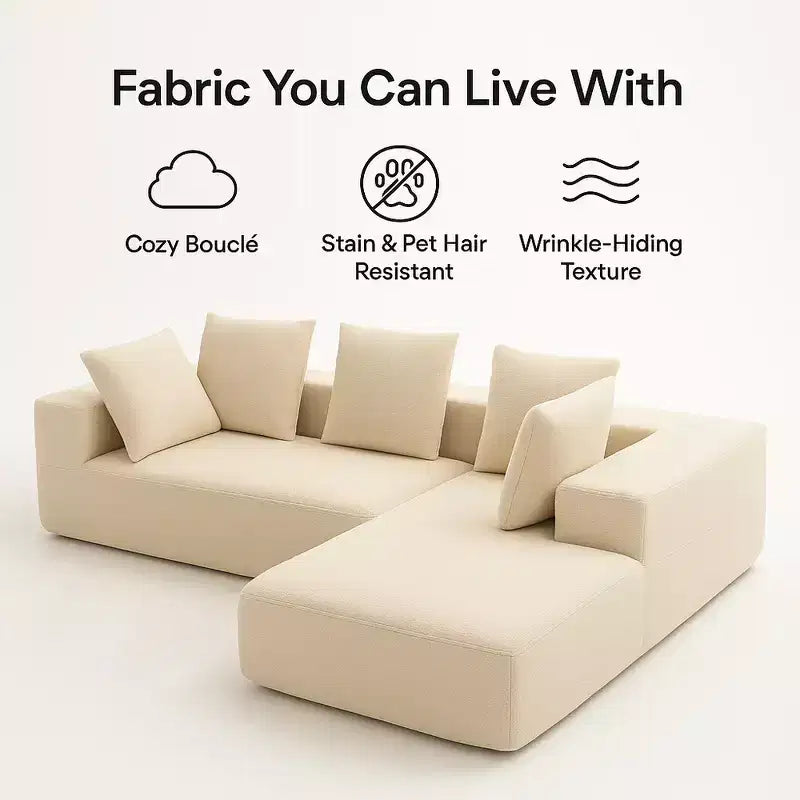 Whisen Modern L-Shaped Modular Sofa, Full Foam Compressed Sofa Couch with Soft Cushions, 5 Pillows
