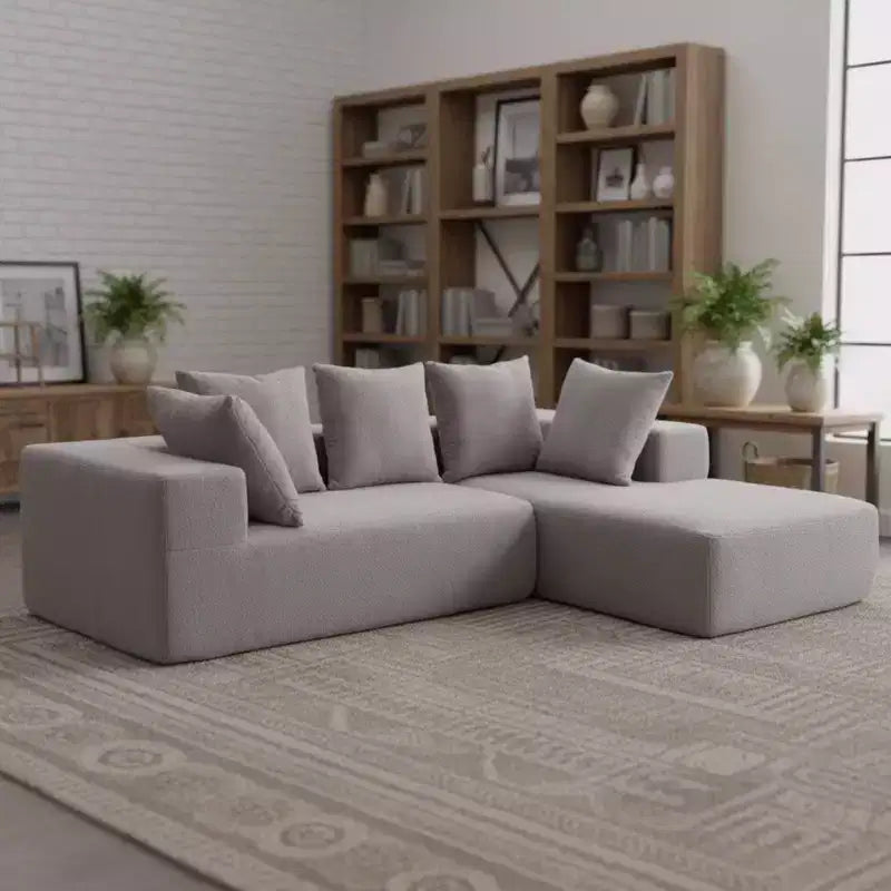 Whisen Modern L-Shaped Modular Sofa, Full Foam Compressed Sofa Couch with Soft Cushions, 5 Pillows