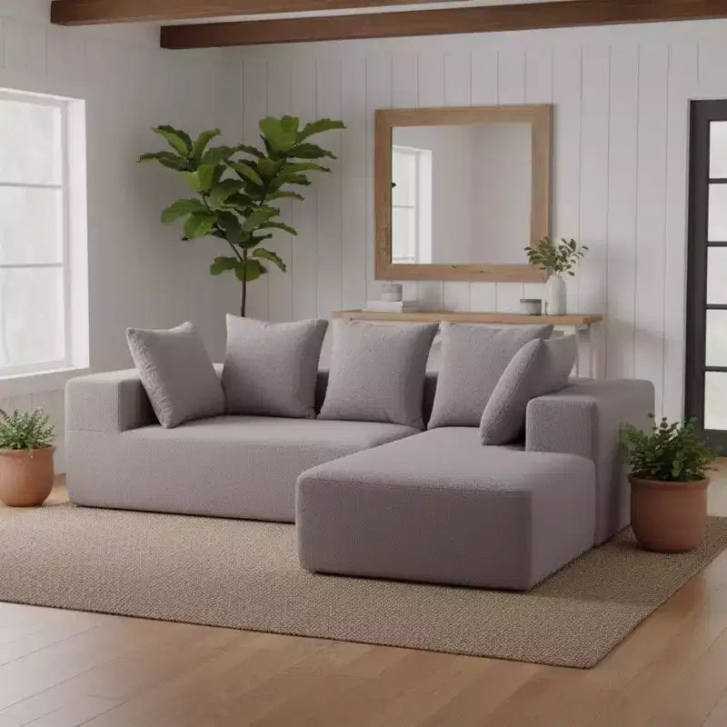Whisen Modern L-Shaped Modular Sofa, Full Foam Compressed Sofa Couch with Soft Cushions, 5 Pillows