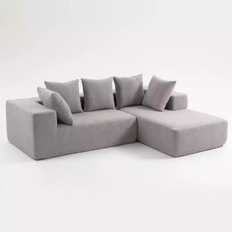 Whisen Modern L-Shaped Modular Sofa, Full Foam Compressed Sofa Couch with Soft Cushions, 5 Pillows