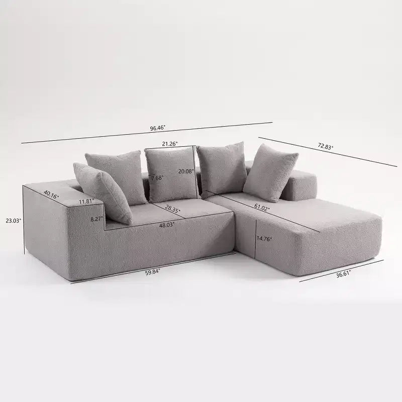 Whisen Modern L-Shaped Modular Sofa, Full Foam Compressed Sofa Couch with Soft Cushions, 5 Pillows