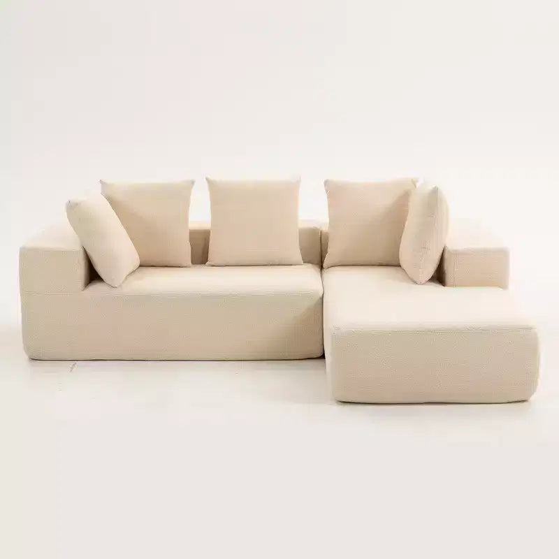 Whisen Modern L-Shaped Modular Sofa, Full Foam Compressed Sofa Couch with Soft Cushions, 5 Pillows