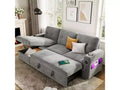COZONY 84 Sleeper Sofa with Storage, Convertible Velvet Sectional Couch Bed with LED Lights, Reversible Chaise & Pull-Out Bed for Living Room