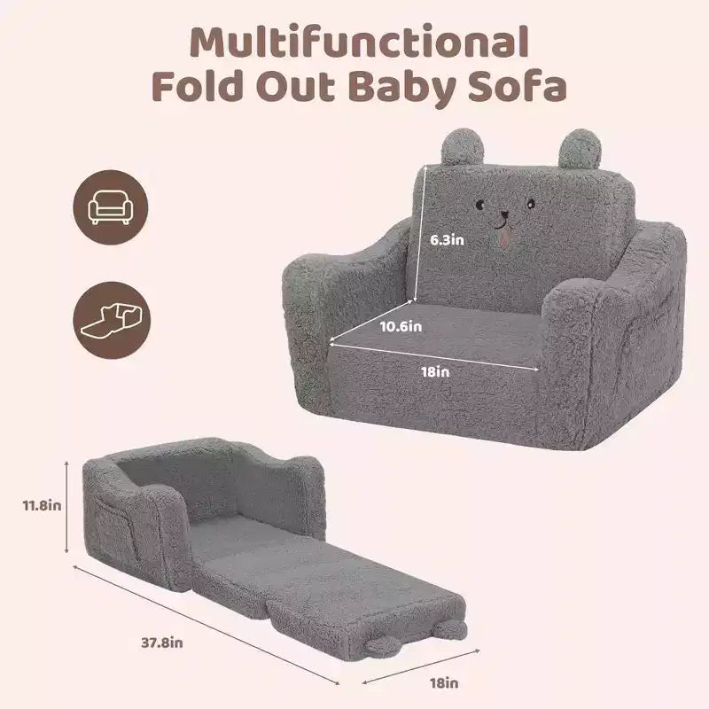 Kinder King Toddler Sofa Chair, 2-in-1 Foldable Baby Couch Flip Open Sofa Bed for Playroom, Pink