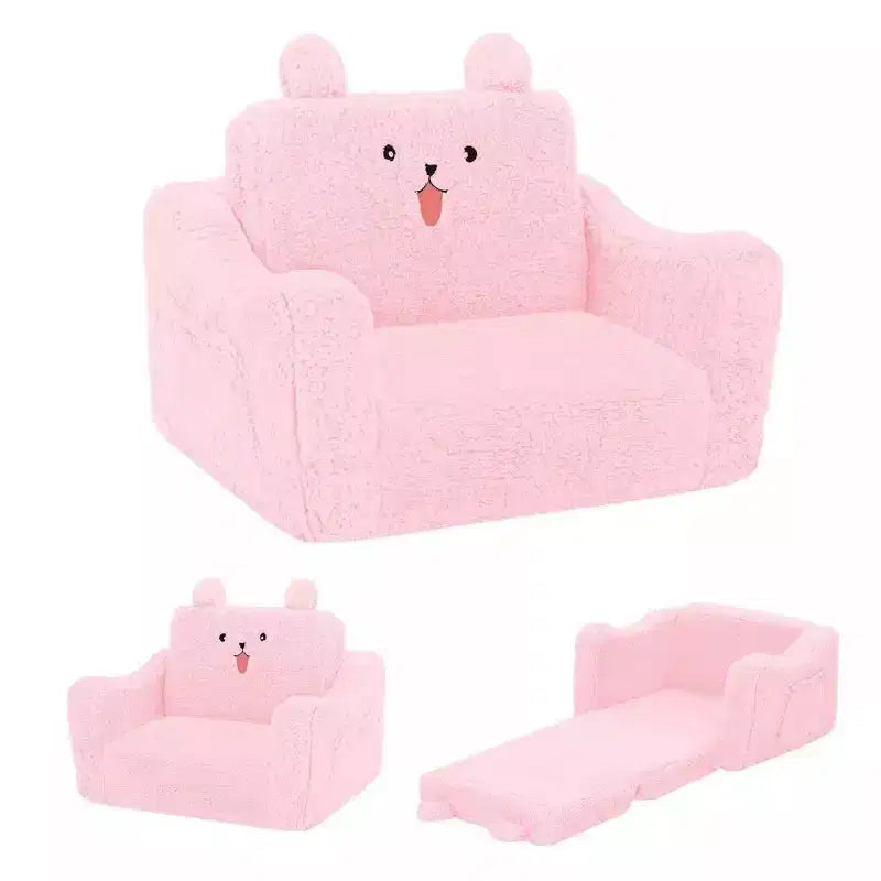 Kinder King Toddler Sofa Chair, 2-in-1 Foldable Baby Couch Flip Open Sofa Bed for Playroom, Pink
