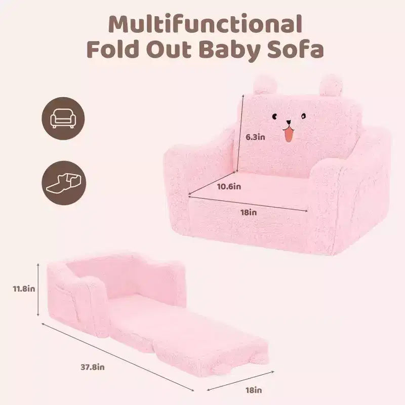 Kinder King Toddler Sofa Chair, 2-in-1 Foldable Baby Couch Flip Open Sofa Bed for Playroom, Pink