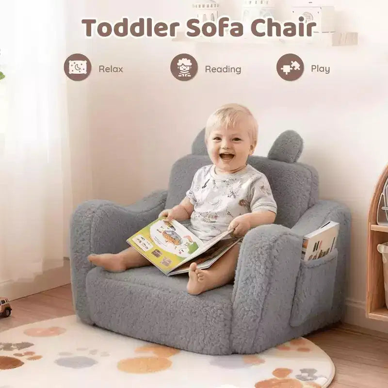 Kinder King Toddler Sofa Chair, 2-in-1 Foldable Baby Couch Flip Open Sofa Bed for Playroom, Pink