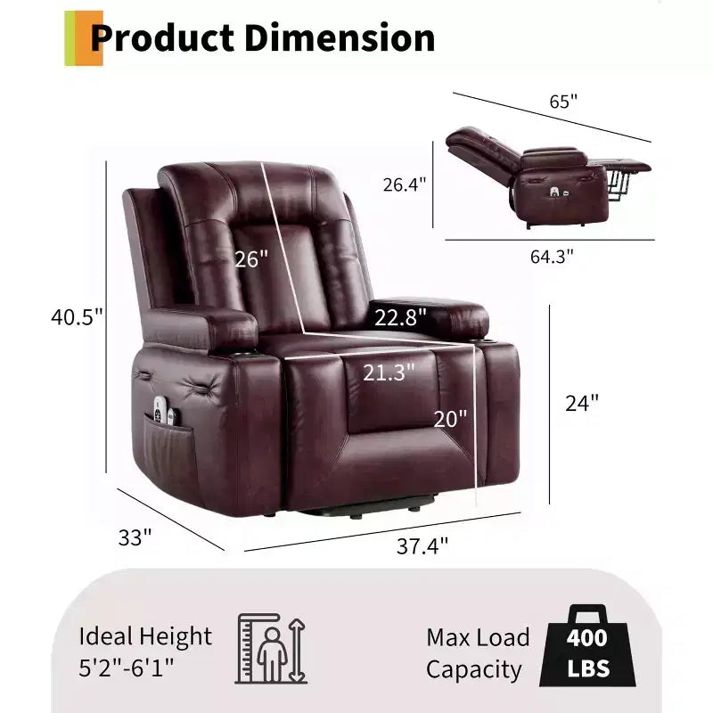 Electric Lift Recliner Chair - Heat and Massage for Elderly & Mobility Impaired, Adjustable Back and Legs, Heavy Duty Lift Chair for Seniors
