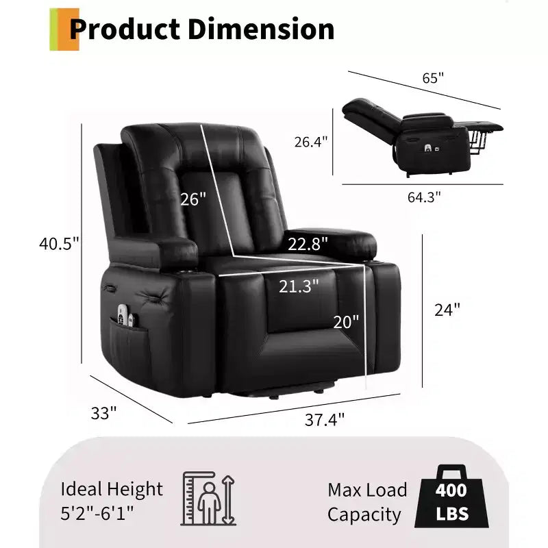 Electric Lift Recliner Chair - Heat and Massage for Elderly & Mobility Impaired, Adjustable Back and Legs, Heavy Duty Lift Chair for Seniors