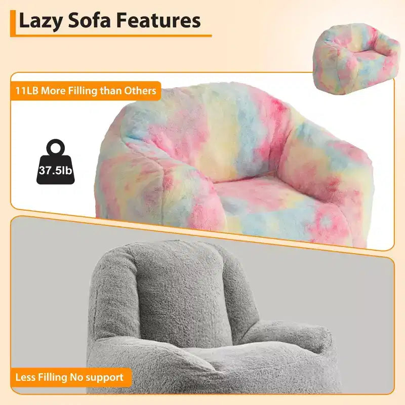 Bean Bag Chair with Armrest and Backrest,Plush Faux Fur Memory Foam Lounger,Ergonomic Beanbag Sofa Chair Sofa for Living Room,Bedroom,Office Pink