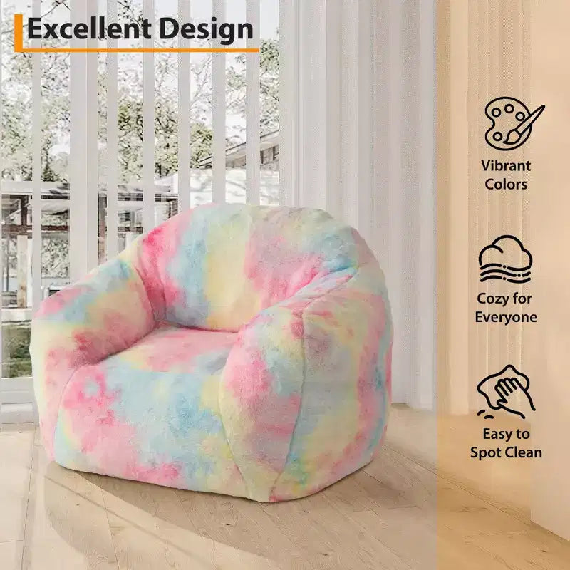 Bean Bag Chair with Armrest and Backrest,Plush Faux Fur Memory Foam Lounger,Ergonomic Beanbag Sofa Chair Sofa for Living Room,Bedroom,Office Pink