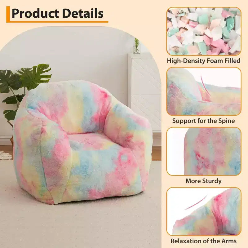 Bean Bag Chair with Armrest and Backrest,Plush Faux Fur Memory Foam Lounger,Ergonomic Beanbag Sofa Chair Sofa for Living Room,Bedroom,Office Pink