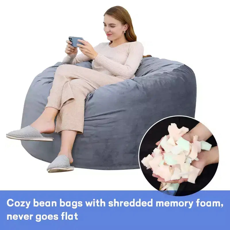Bean Bag Chair for Teens Adults Round Giant Beanbag Chairs with Foam Filled, Living Room Furniture Sofa Chair Lazy Sofa with Velvet Fabric