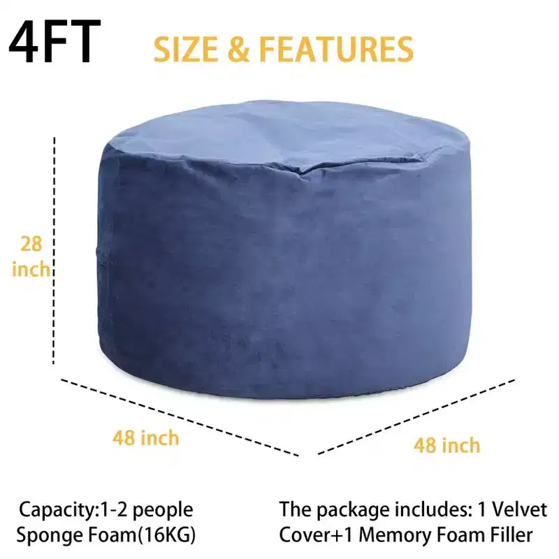 Bean Bag Chair for Teens Adults Round Giant Beanbag Chairs with Foam Filled, Living Room Furniture Sofa Chair Lazy Sofa with Velvet Fabric