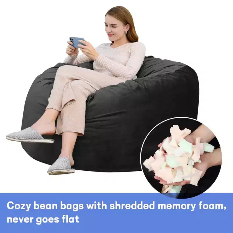 Bean Bag Chair for Teens Adults Round Giant Beanbag Chairs with Foam Filled, Living Room Furniture Sofa Chair Lazy Sofa with Velvet Fabric