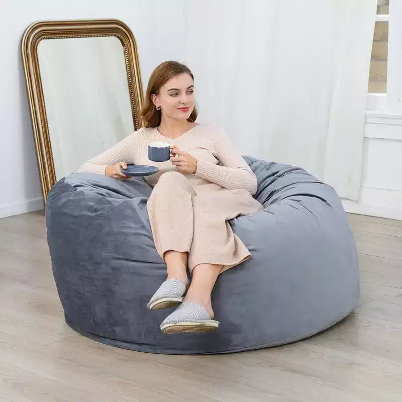 Bean Bag Chair for Teens Adults Round Giant Beanbag Chairs with Foam Filled, Living Room Furniture Sofa Chair Lazy Sofa with Velvet Fabric