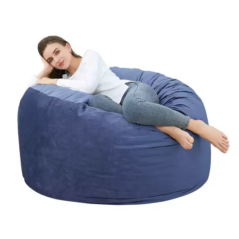 Pouf Géant Rond pour Adolescents et Adultes avec Rembourrage en Mousse, Fauteuil de Salon, Canapé Paresseux en Velours