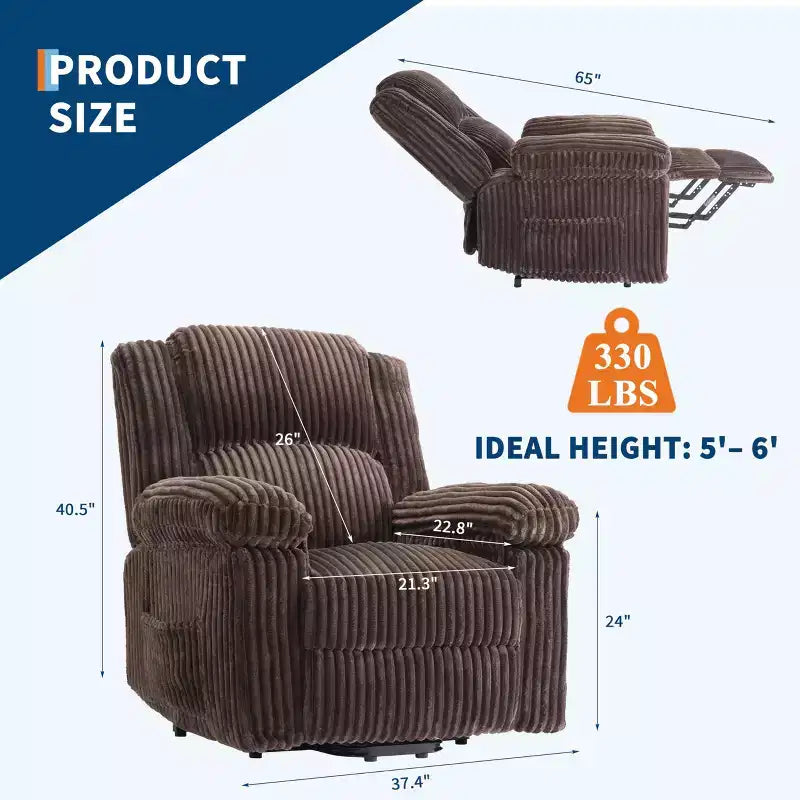 Corduroy Recliner Chair, Manual Recliner Sofa with Handle, Pillow Top Arms, Thick Padding, Side Pocket, Living Room, Bedroom, Home Theater, Dark Gray