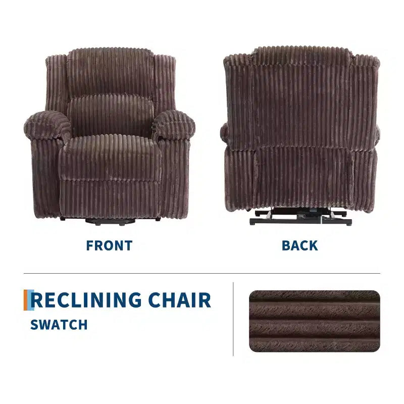 Corduroy Recliner Chair, Manual Recliner Sofa with Handle, Pillow Top Arms, Thick Padding, Side Pocket, Living Room, Bedroom, Home Theater, Dark Gray