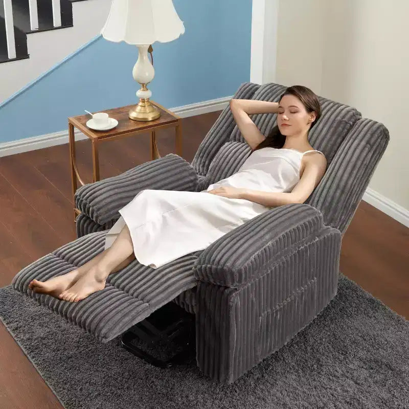 Corduroy Recliner Chair, Manual Recliner Sofa with Handle, Pillow Top Arms, Thick Padding, Side Pocket, Living Room, Bedroom, Home Theater, Dark Gray