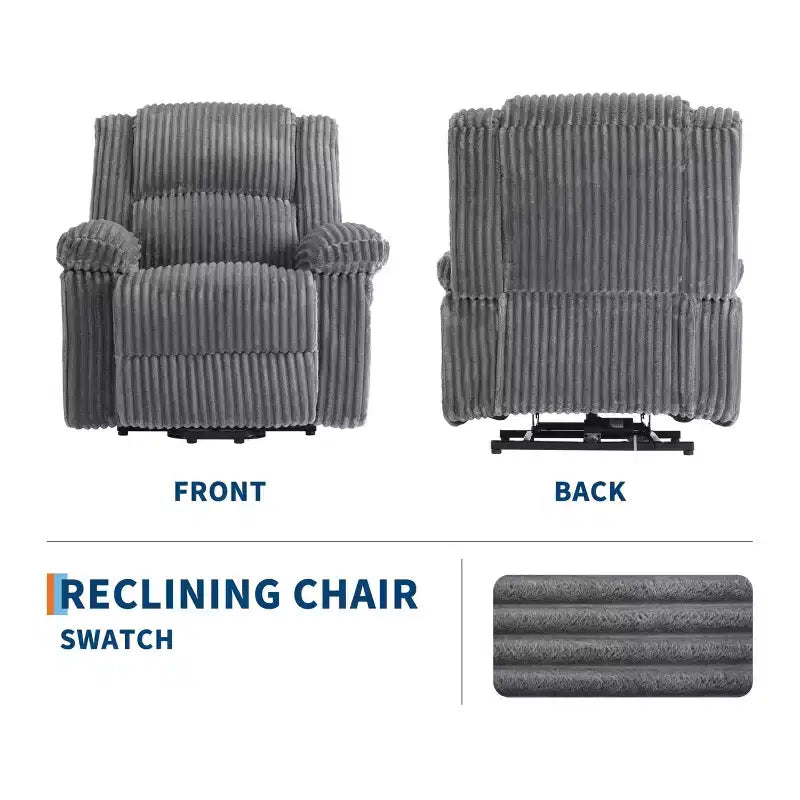 Corduroy Recliner Chair, Manual Recliner Sofa with Handle, Pillow Top Arms, Thick Padding, Side Pocket, Living Room, Bedroom, Home Theater, Dark Gray