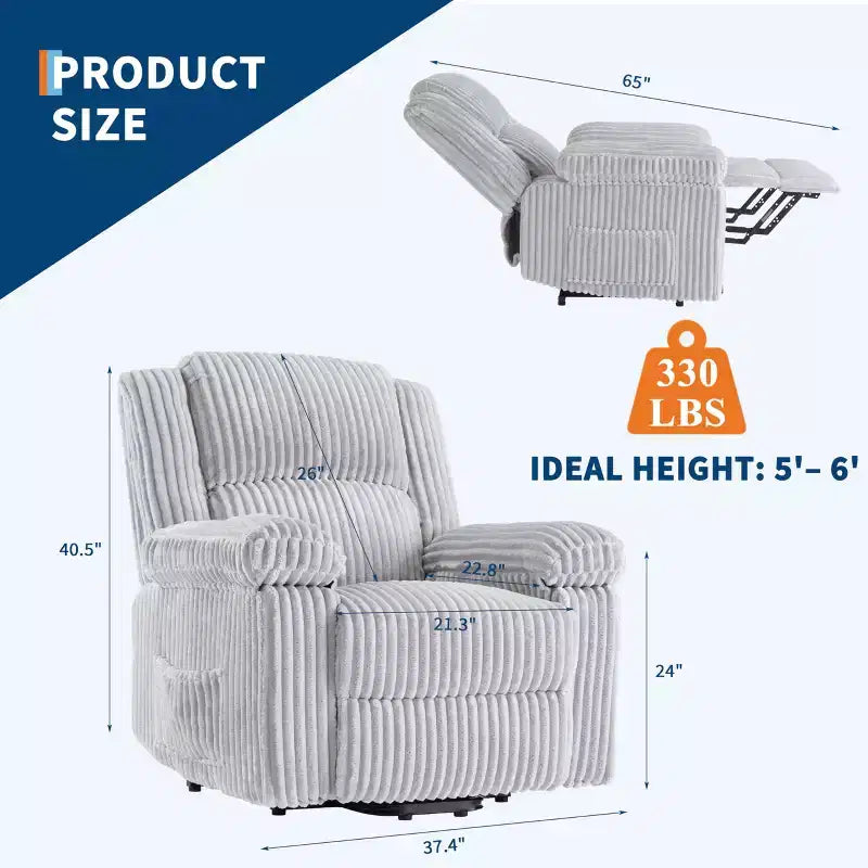 Corduroy Recliner Chair, Manual Recliner Sofa with Handle, Pillow Top Arms, Thick Padding, Side Pocket, Living Room, Bedroom, Home Theater, Dark Gray