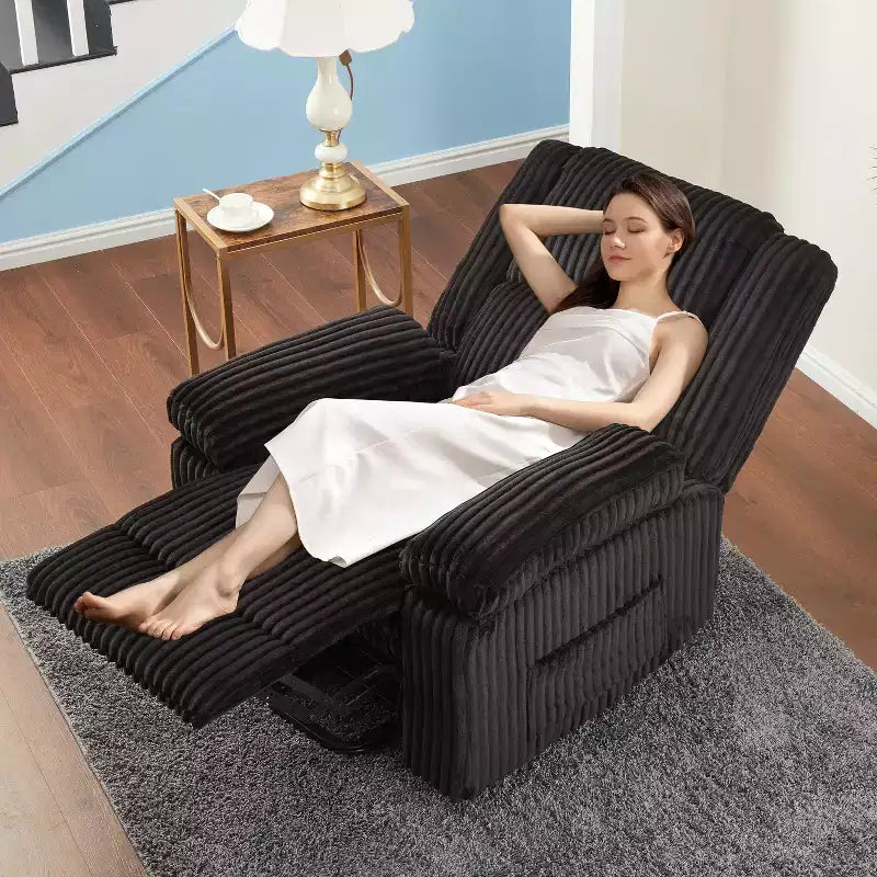 Corduroy Recliner Chair, Manual Recliner Sofa with Handle, Pillow Top Arms, Thick Padding, Side Pocket, Living Room, Bedroom, Home Theater, Dark Gray